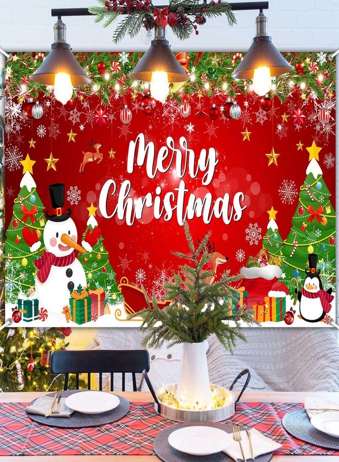 Lecheme Merry Christmas Backdrop Red Green Garland Jingle Bell Christmas Banner Snowman Xmas Background for Holiday Party Decorations Indoor or Outdoor 6x3.6ft - Image 2